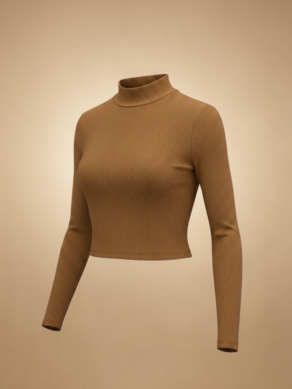 Altar'd State Caramel Ribbed Mock Neck Cropped Long Sleeve